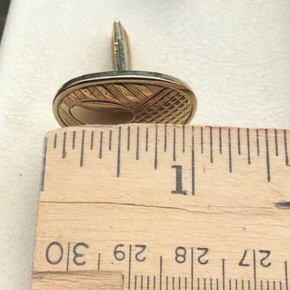 Oval Cuff Links Vintage Gold Tone 1" Pat Pend - Picture 4 of 5